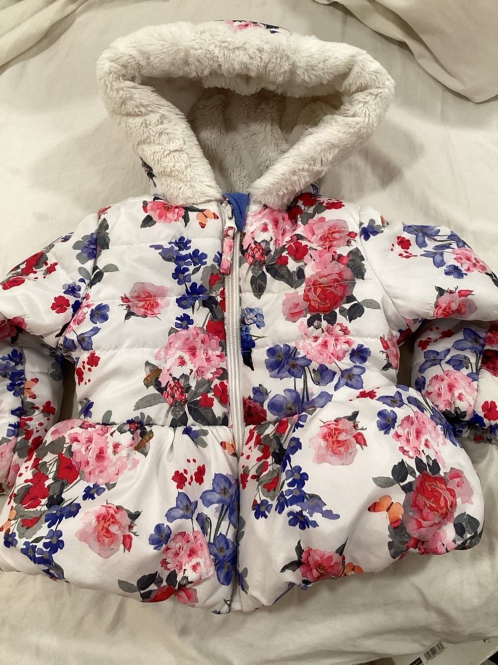 Girls Floral Puffer Jacket with Faux Fur Hood Rothschild
